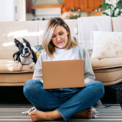woman studying at home.